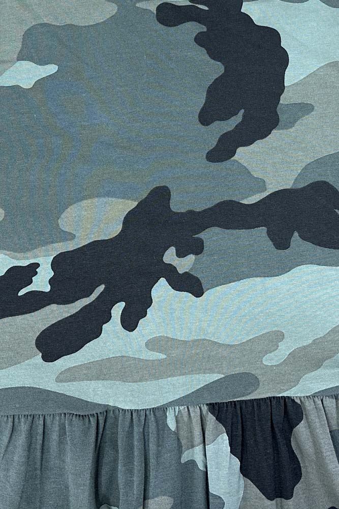 Camouflage Print Ruffle Hem Cotton Top