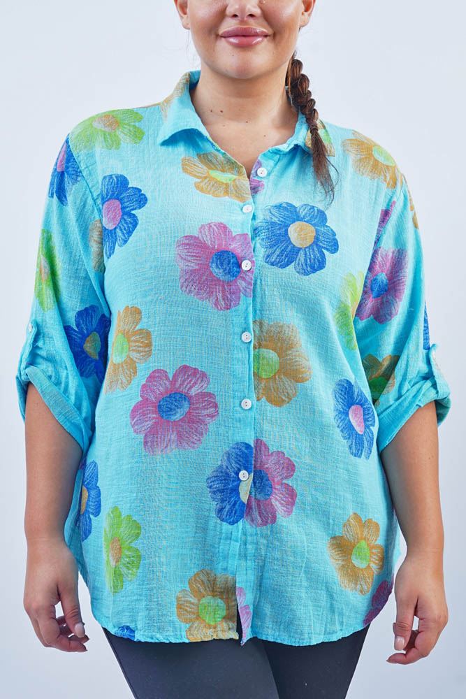 Daisy Flower Print Cotton Shirt