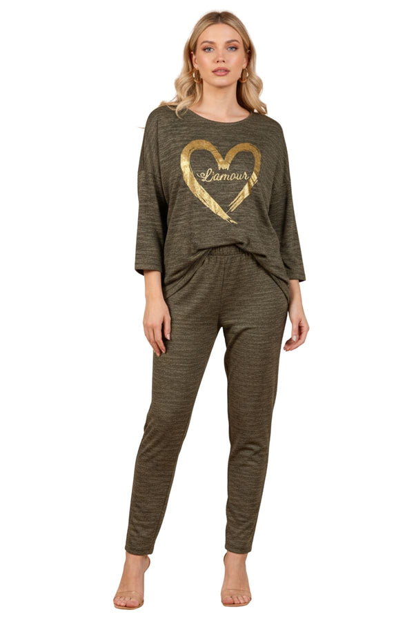 metallic foil heart elasticated waistband co ord set
