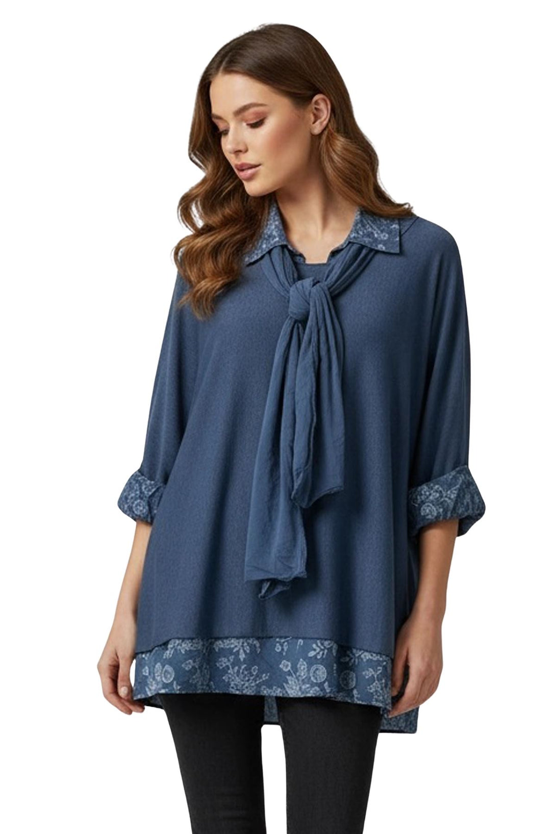 womens floral layered hem top and scarf set
