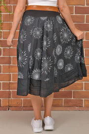 Mandala Print Belted Cotton Skirt
