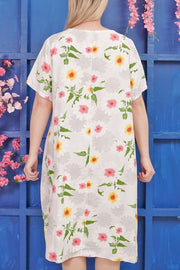Flower Print Lace Hem Viscose Dress