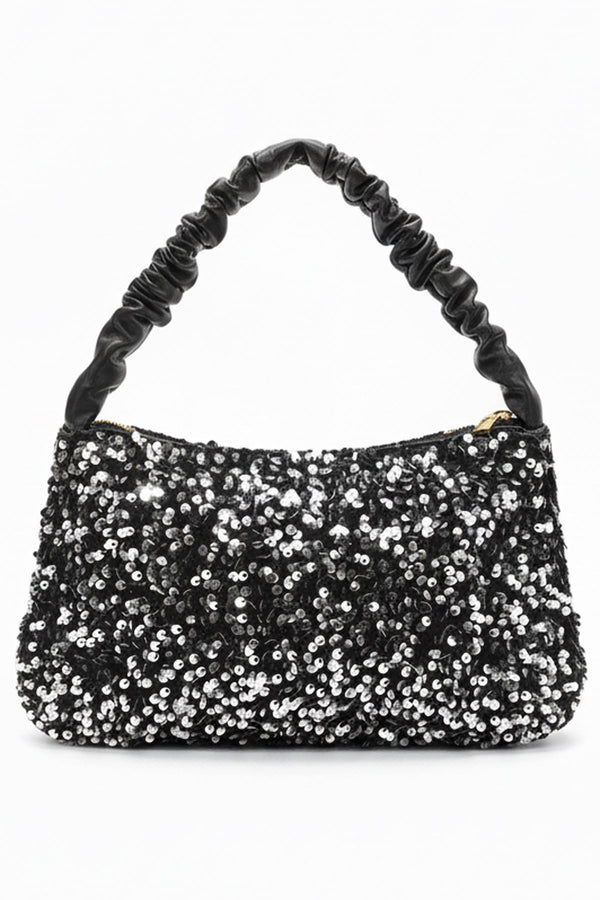 sequin scrunch handle shoulder bag
