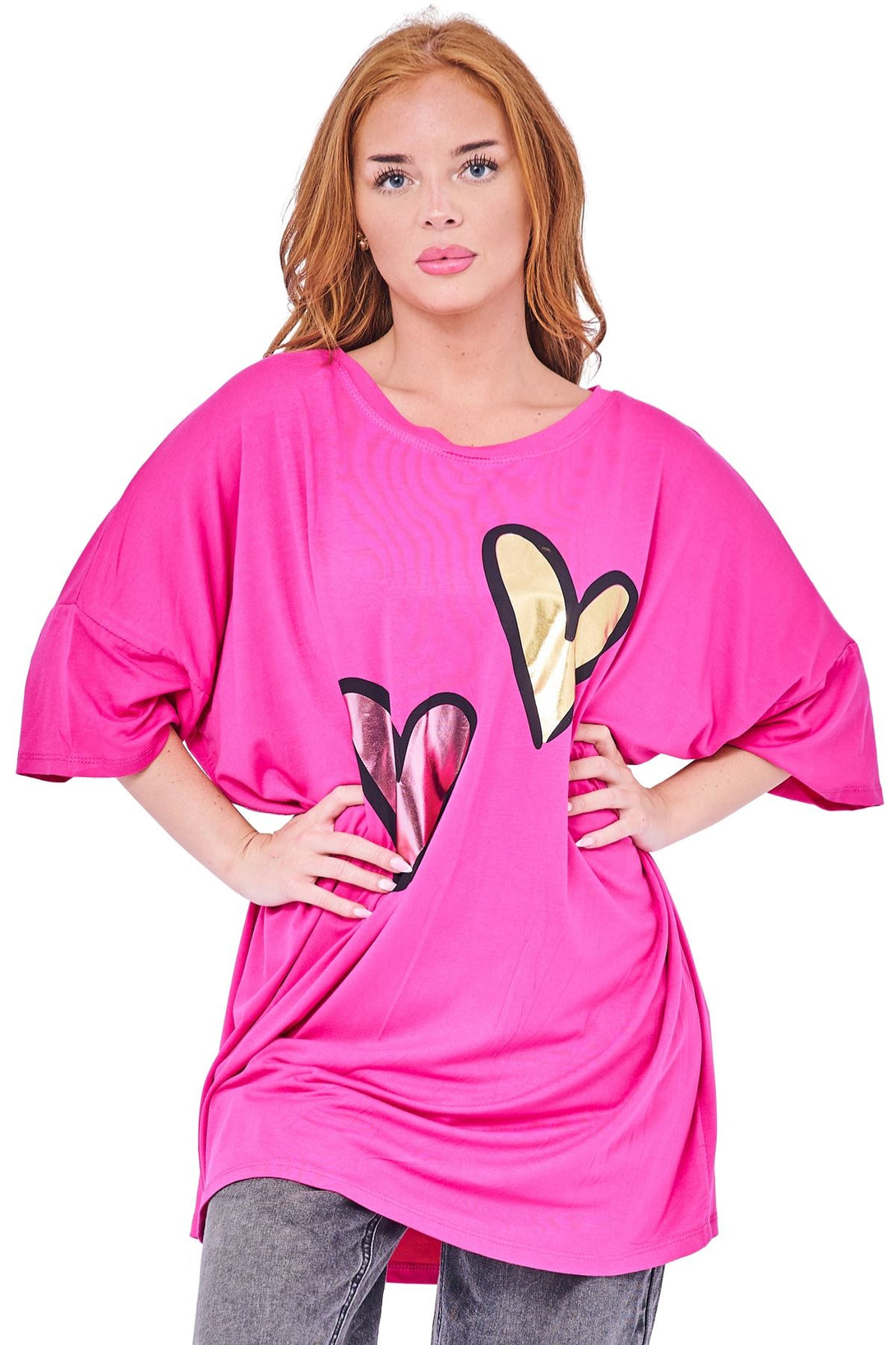 Dual Metallic Foil Hearts Oversized Top
