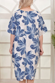 Lily Flower Print Pockets Linen Dress