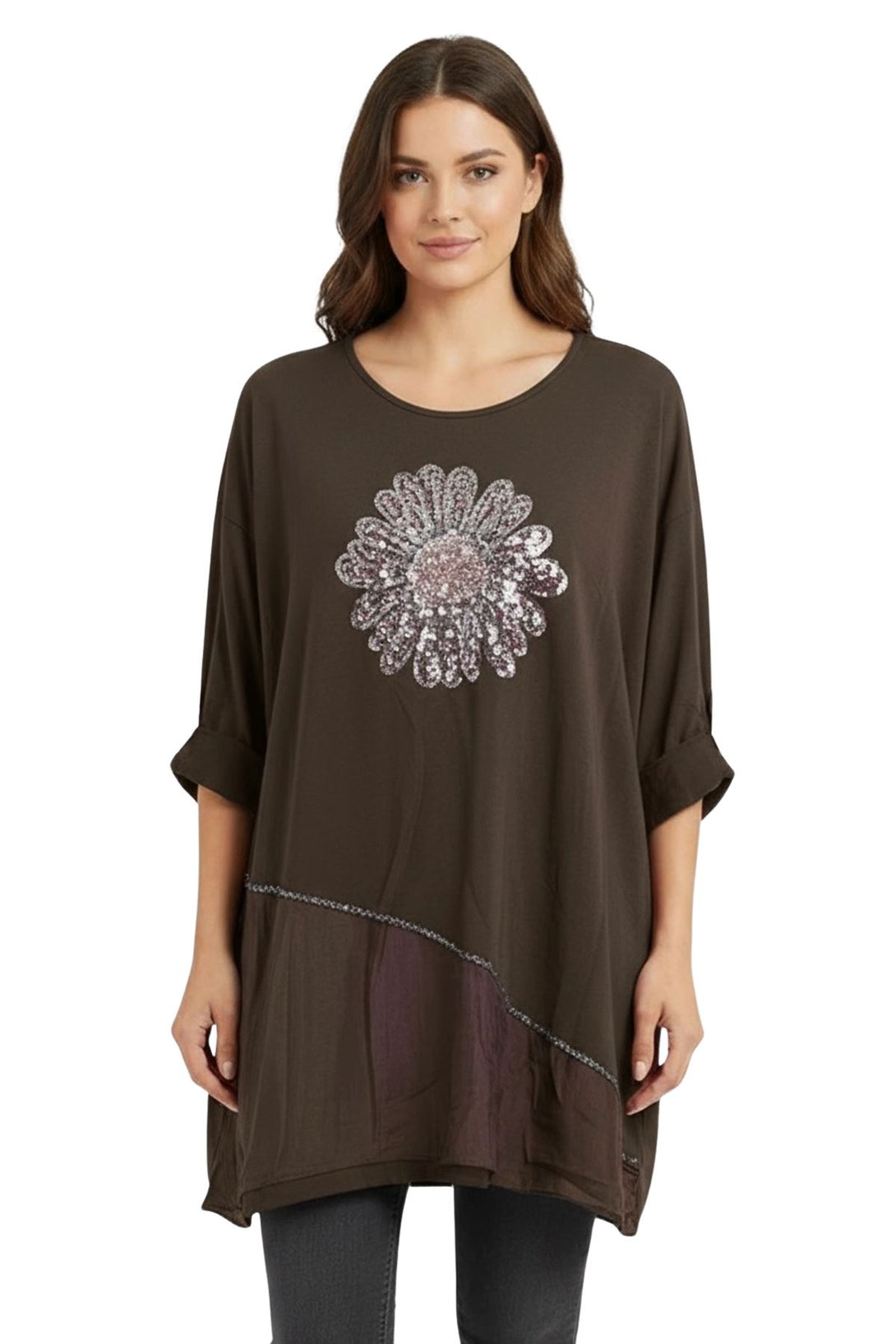 sparkly floral print cotton top
