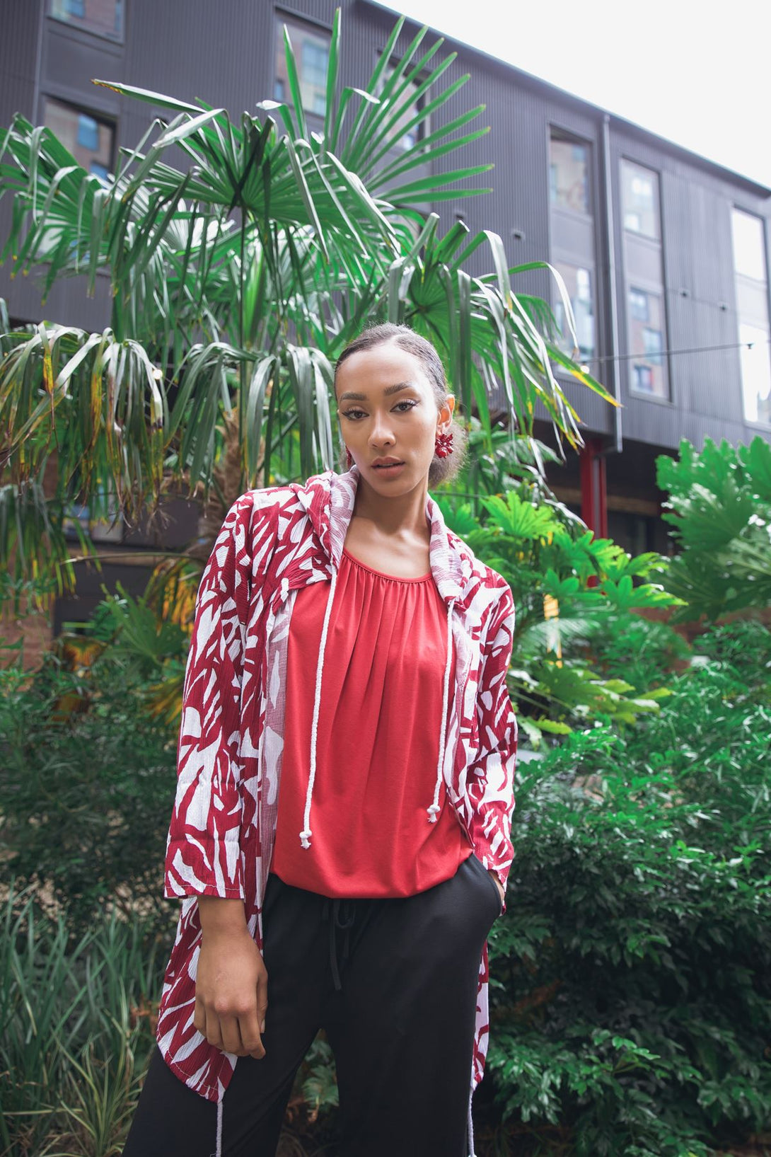 ladies abstract print casual cardigan
