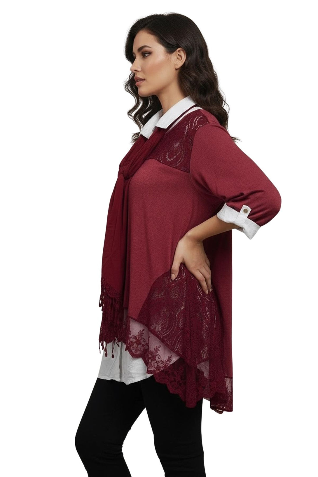 dark grey floral layered cotton top
