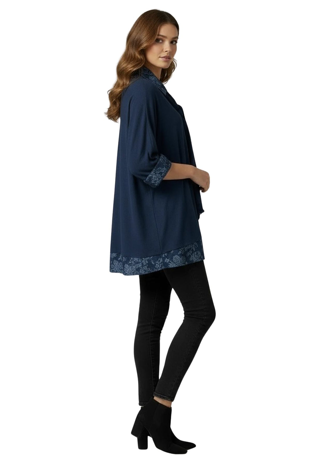 floral print layered top with scarf detail
