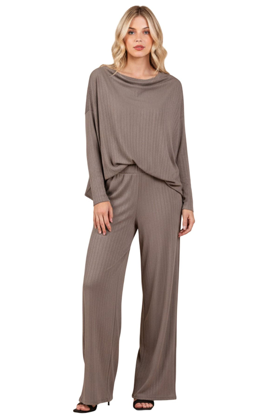 ribbed tunic top elasticated waistband set
