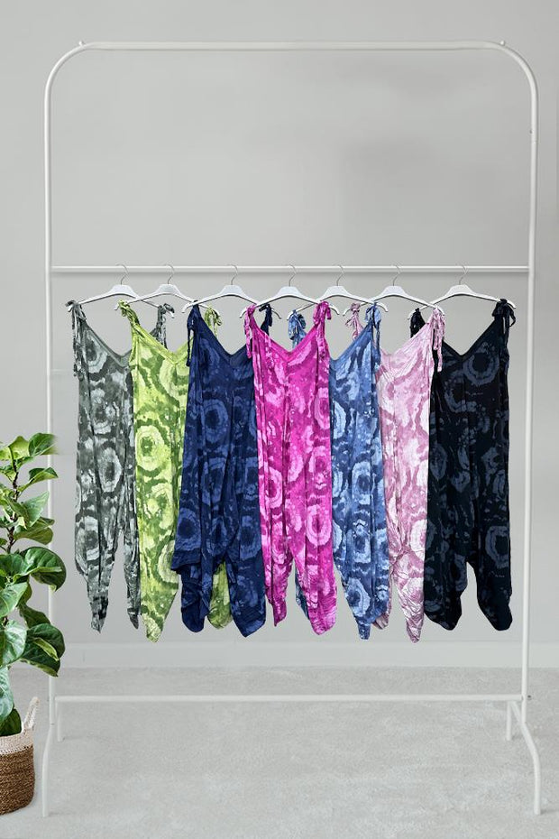 Tie Dye Swirl Print Linen Jumpsuit