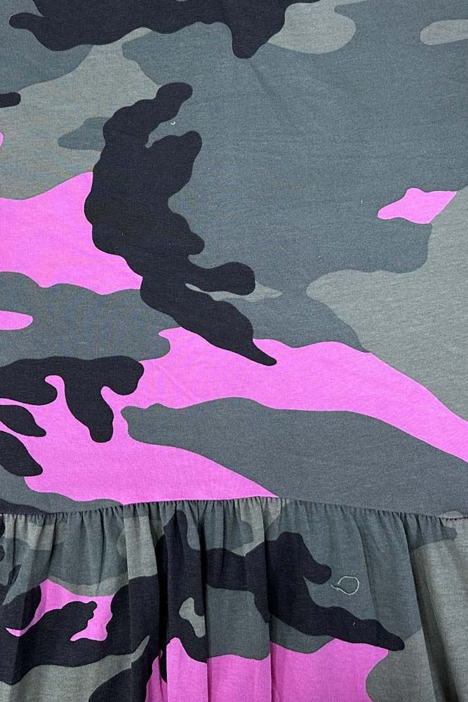 Camouflage Print Ruffle Hem Cotton Top