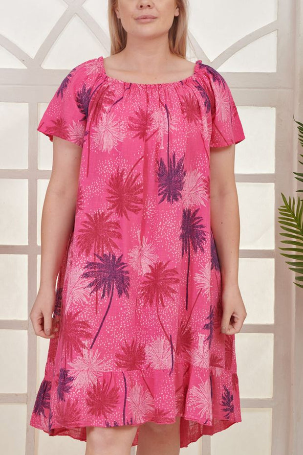 Palm Tree Print Cotton Dress
