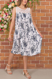 Flower Print Floral Cutwork Shoulder Cotton Dress
