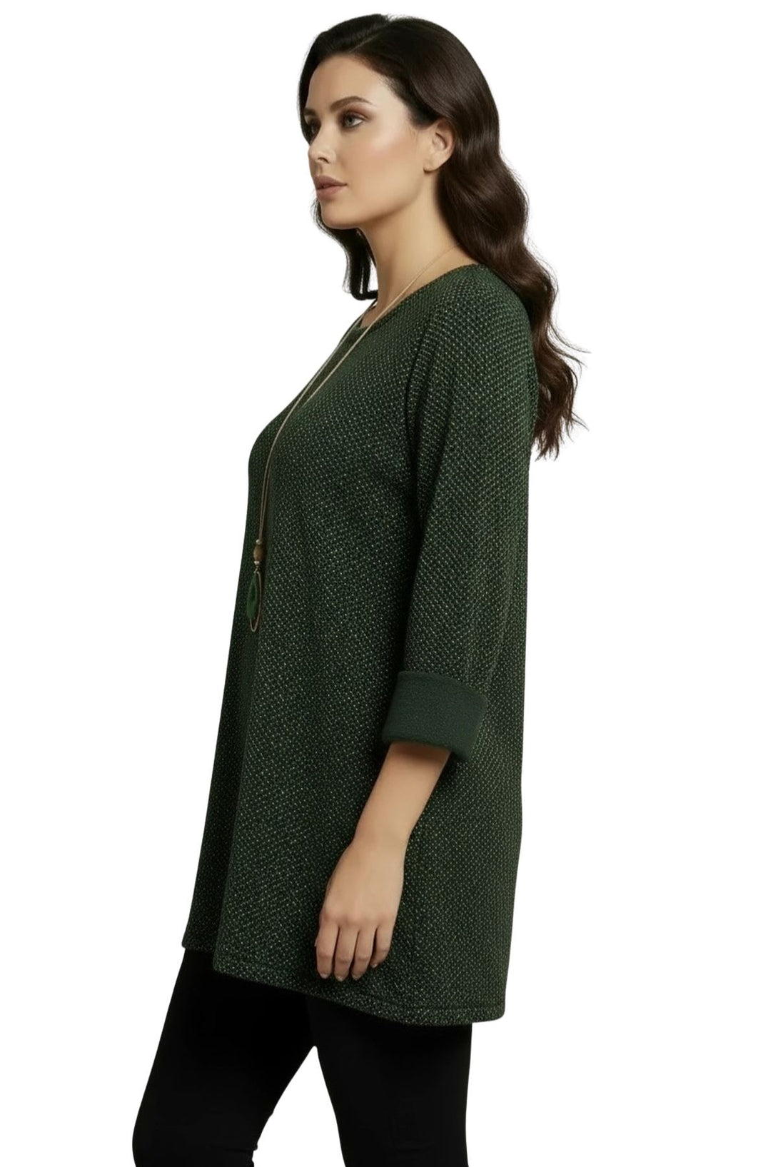 metallic dotted knit tunic with pockets
