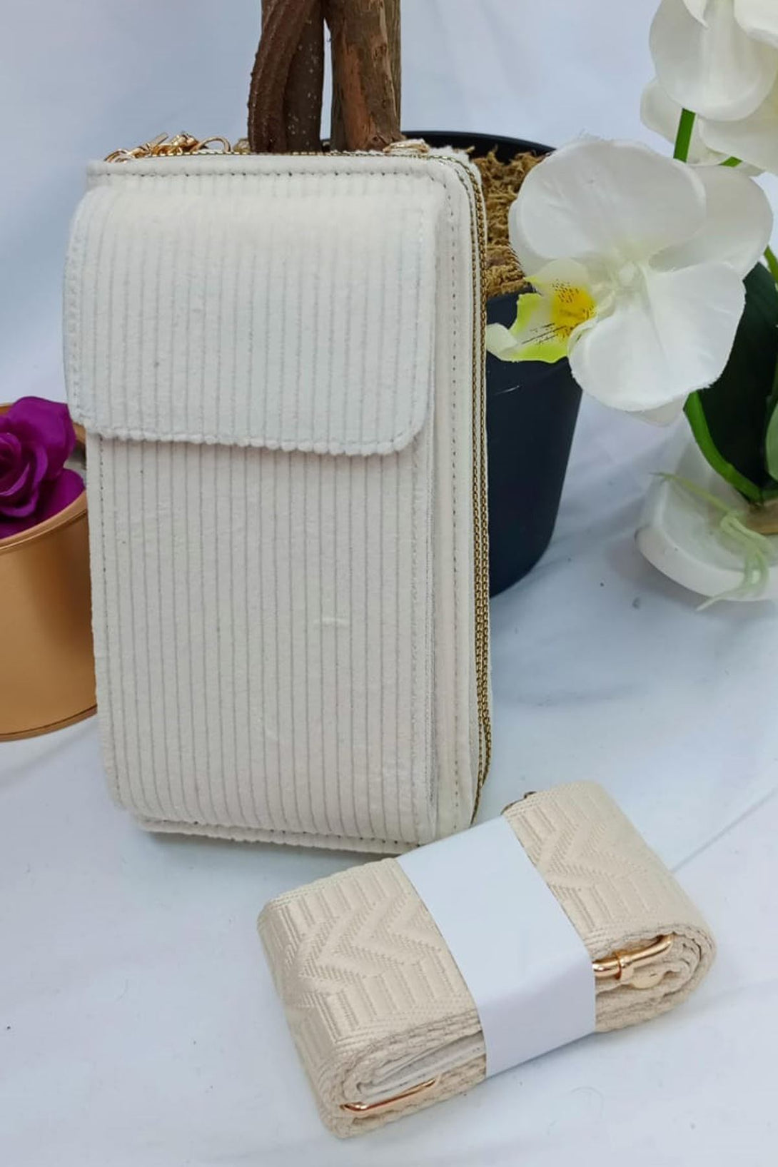 adjustable strap corduroy crossbody bag
