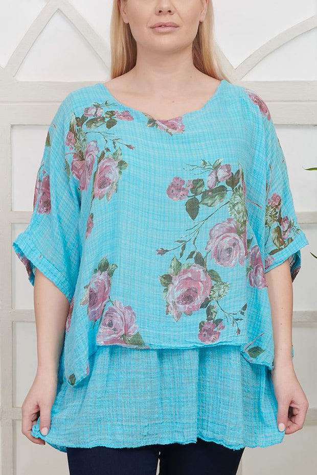 Flower Print Flared Cotton Top
