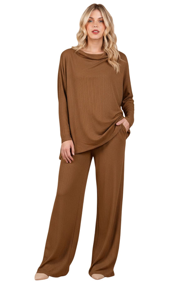 subtle ribbed texture tunic top co ord set
