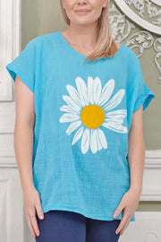 Sun Flower Print Tunic Cotton Top