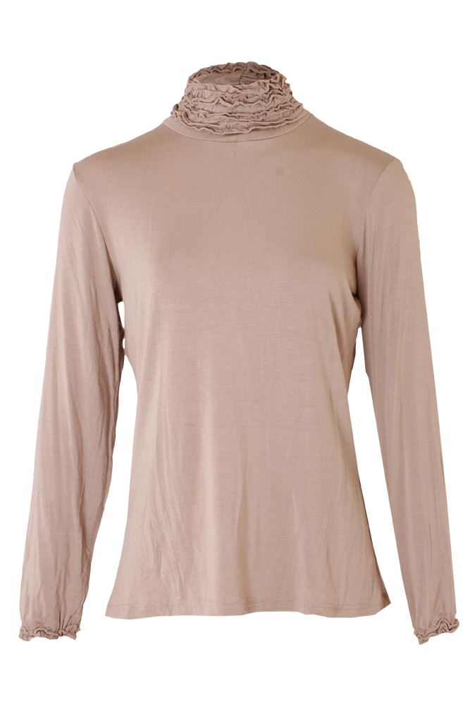 Yasmine Ruched Frill Roll Neck Top