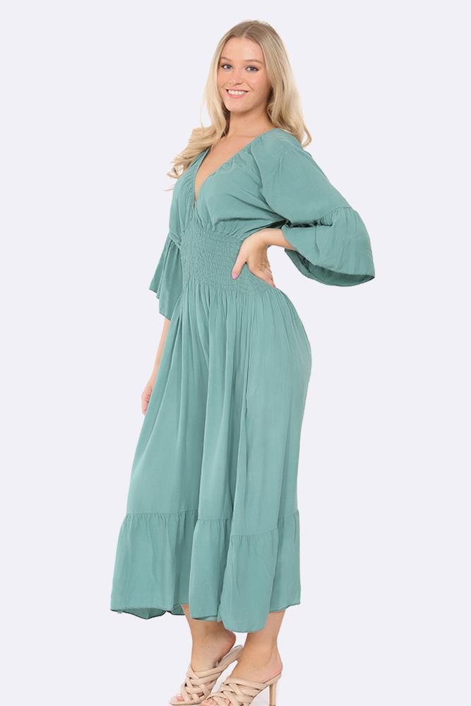 Italian Sexy Shirring Waist Maxi Dress