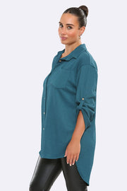 Italian Ruched Button Pocket Shirt