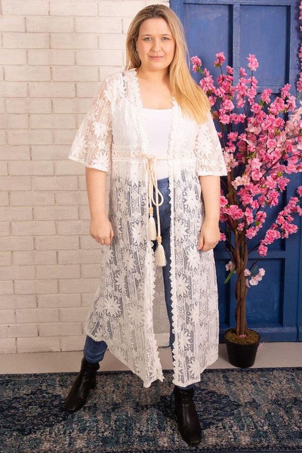 Plus Size Lace Kimono Cardigan
