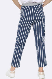 Riley Italian Stripe Print Foldover Hem Drawstring Trouser