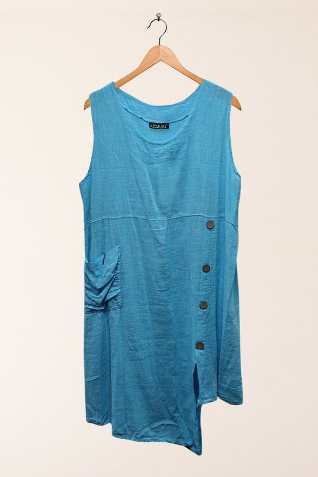 Italian Cotton Sleeveless Buttoned Dress
