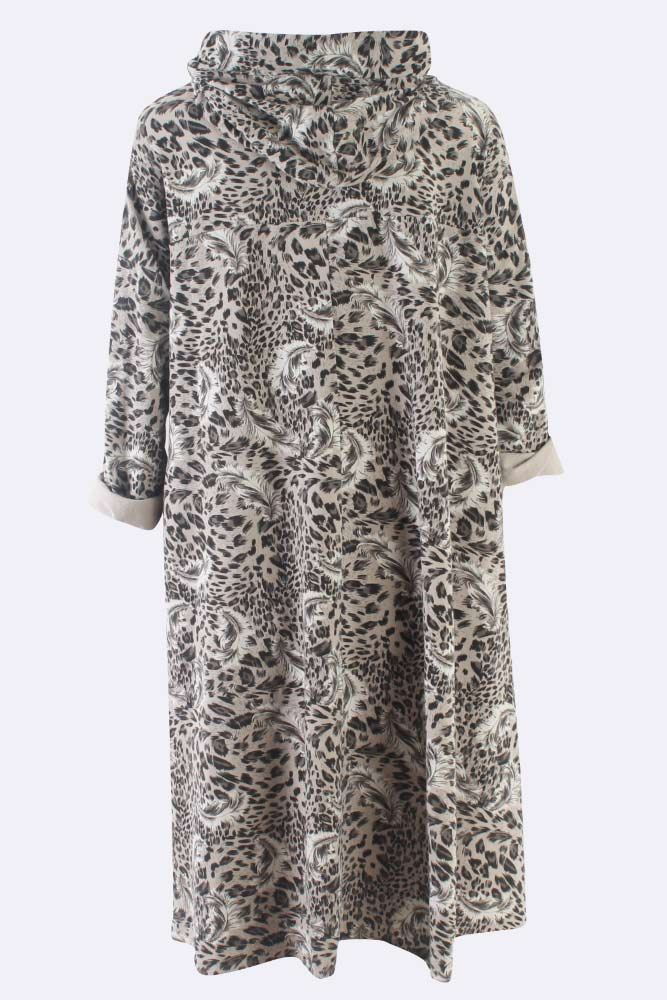Italian Leopard Printed Baggy Hoodie Dress