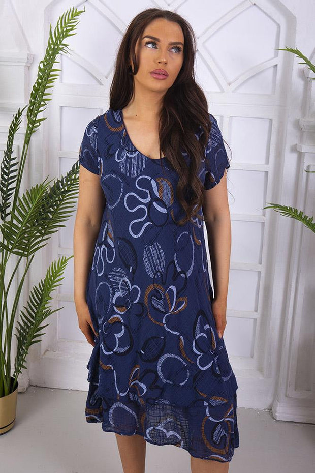 Swirl Print Cotton Layered Dress