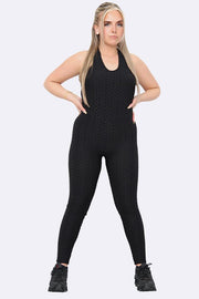 Womens One Piece Texture Honeycomb Fitted Jumpsuit_GRWO