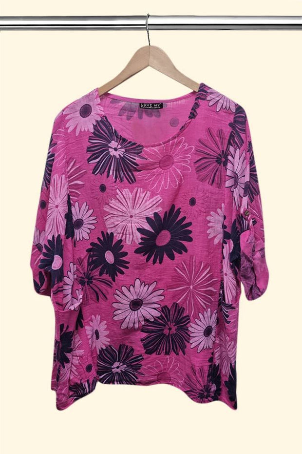 Cotton Flower Print Oversized Baggy Top