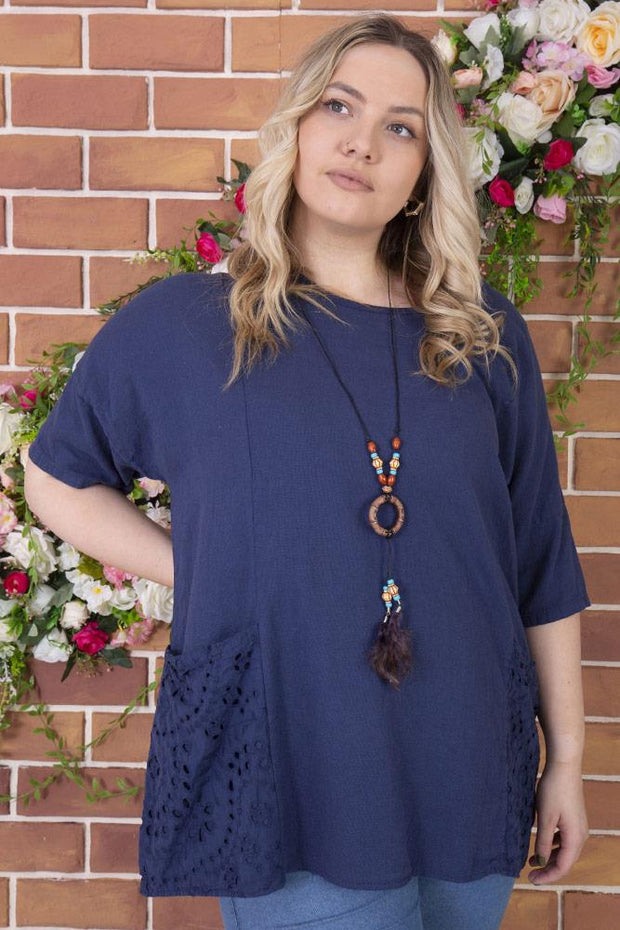 Plain Embroidered Cotton Top with Necklace