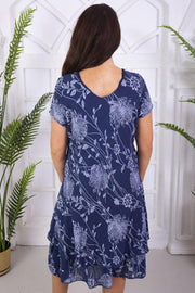 Plus Size Floral Print Layered Cotton Dress