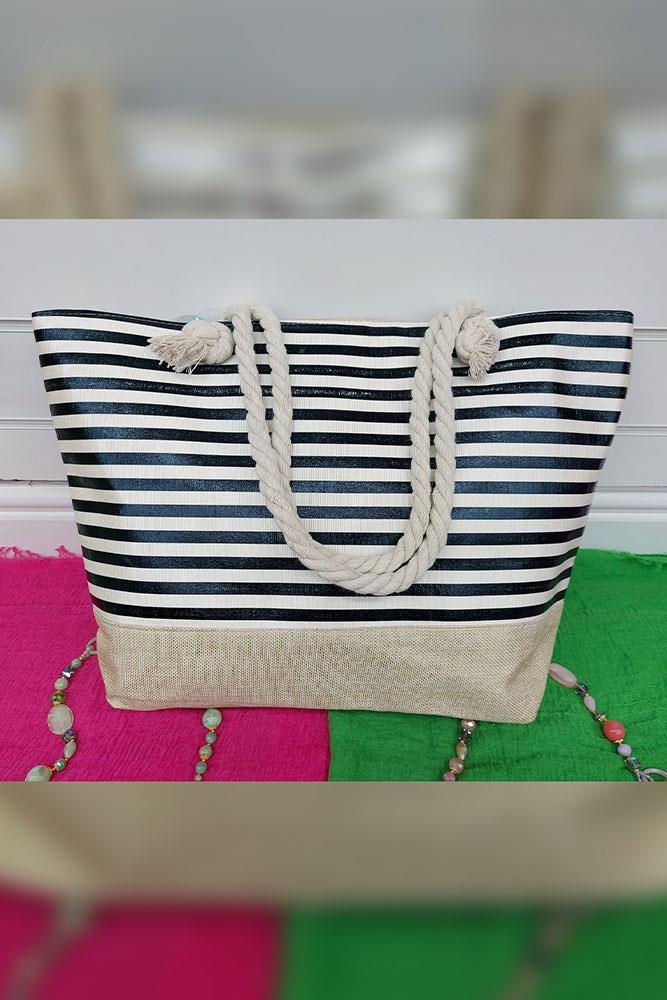 Stripe Print Tote Beach Hand Bag_GRWO