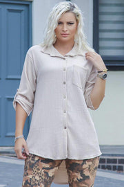 Italian Ruched Button Pocket Shirt Top