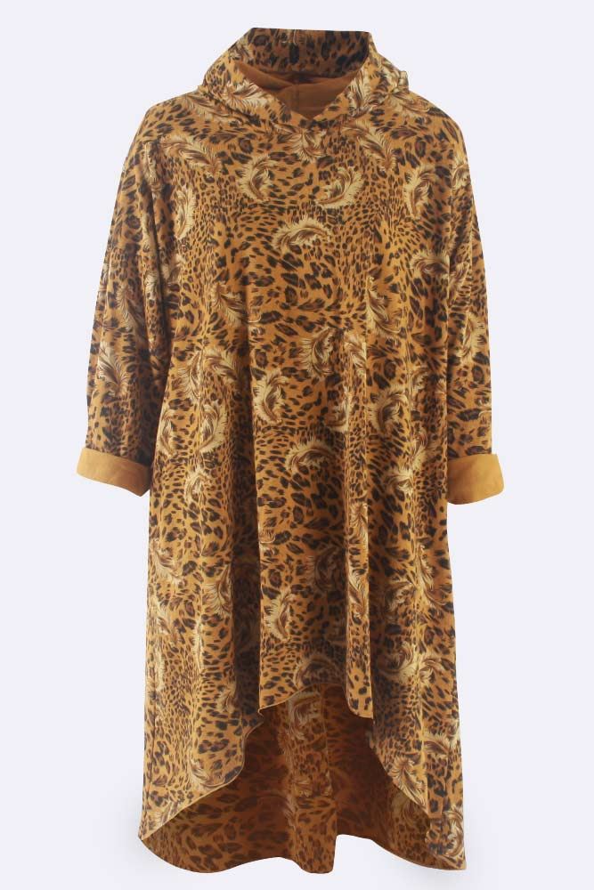 Italian Leopard Printed Baggy Hoodie Dress