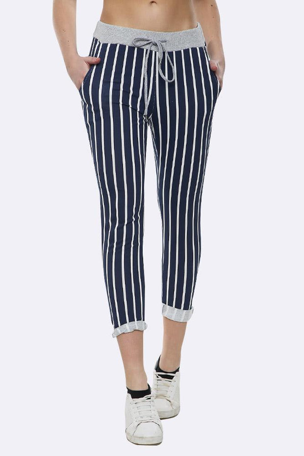 Riley Italian Stripe Print Foldover Hem Drawstring Trouser - Love My Fashions - Womens Fashions UK