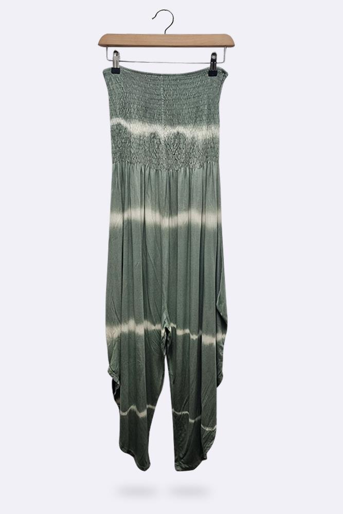 Italian Ali Baba Style Shirred Tube Neck Tie Dye Jumpsuit_GRWO
