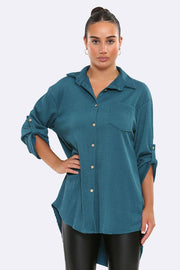 Italian Ruched Button Pocket Shirt