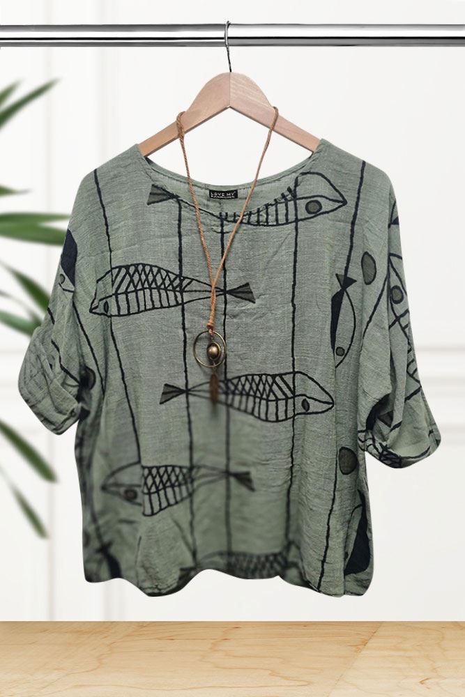 Fish Printed Necklace Top