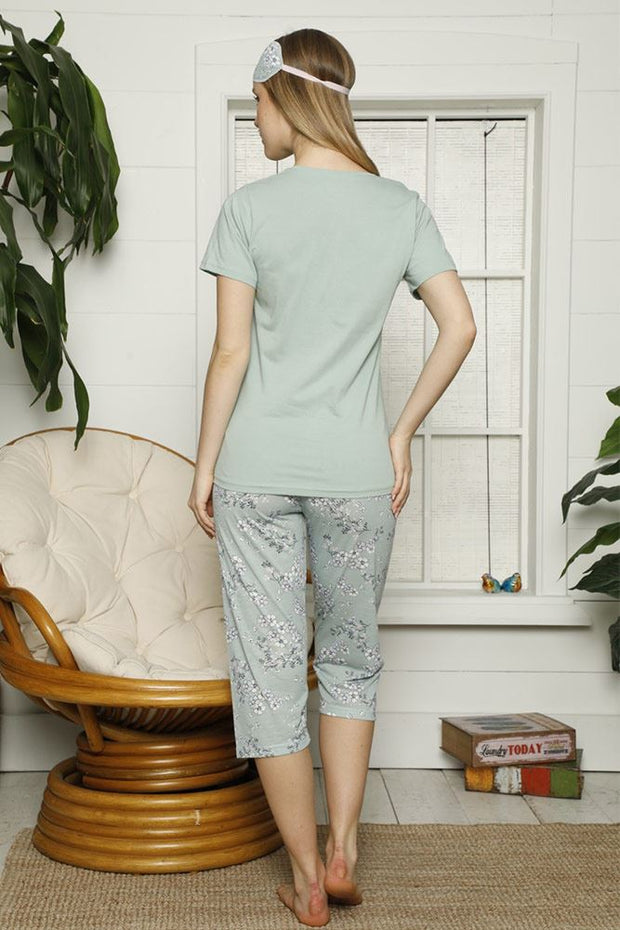 Women Short Sleeve Motif Three Quarter Pyjamas Set_GRWO