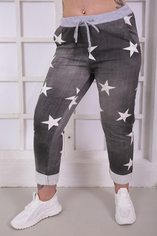 Karli Star Print Foldover Hem Trouser