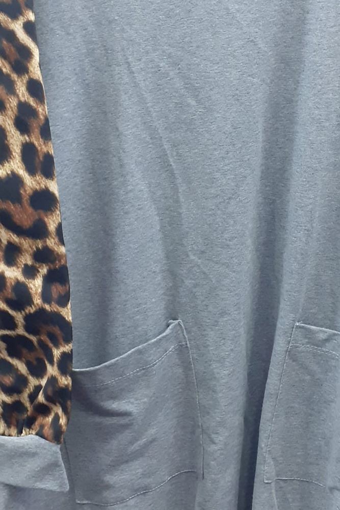 Italian Leopard Print Sleeve Frill Hem Dress