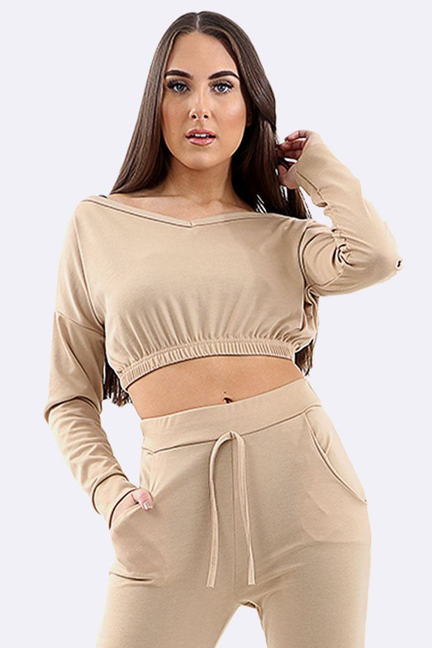 Audrey 2Pcs Crop Top And Drawstring Bottom Tracksuit - Love My Fashions - Womens Fashions UK