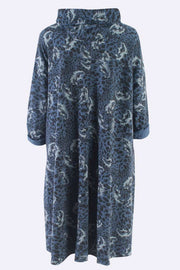 Italian Leopad Printed Baggy Hoodie Dress