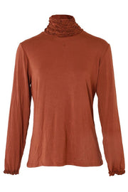 Yasmine Ruched Frill Roll Neck Top